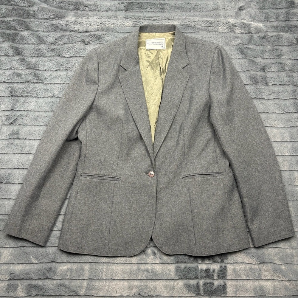 Levi Strauss & Co Womens Grey Single Button Blazer Jacket Size 18 Professional